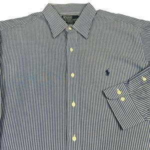 Vintage Polo Ralph Lauren Andrew Dress Shirt Mens 16.5 32/33 Blue Striped Cotton